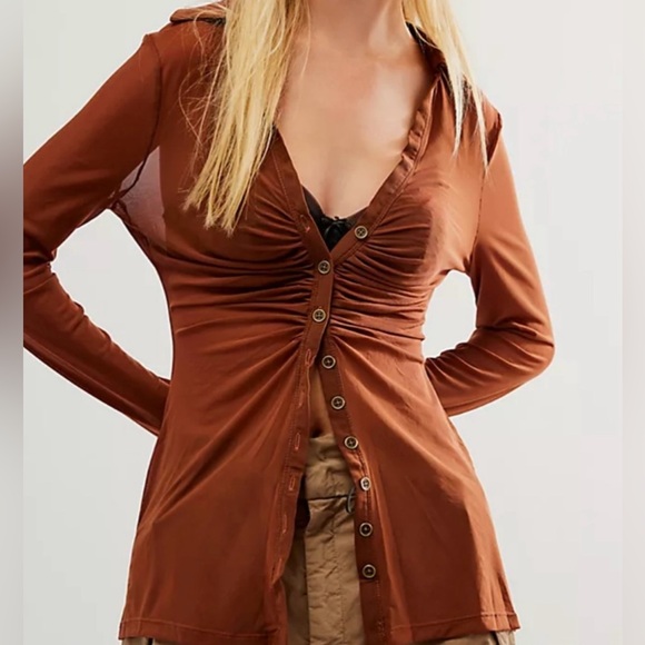 NWT Free People Solid Lucky Mesh Shirtee - L - Picture 2 of 3